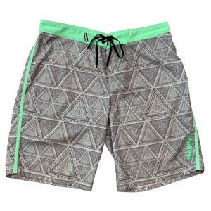 Hurley Mens Phantom Boardshorts Gray Green Geometric Triangle Quick Dry Size 33